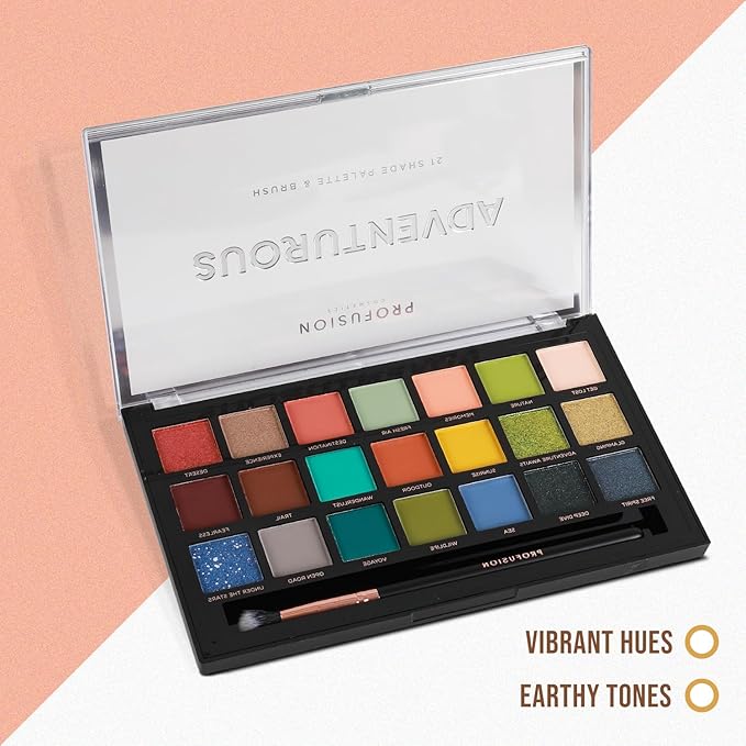 Profusion Cosmetics 21 Shades Eyeshadow Palette with Brush – Blendable Matte, Shimmer & Metallic Shades in Bold Neutrals and Vibrant Hues, Travel-Friendly Makeup Kit for Women & Teens