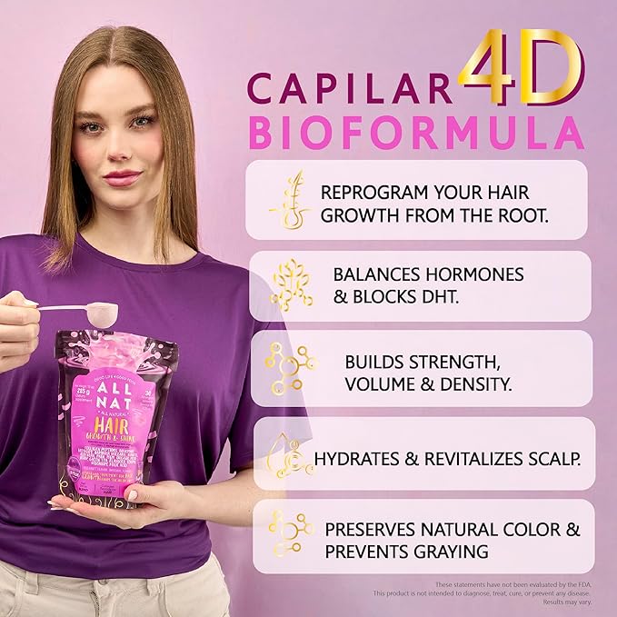 All NAT Hair Growth & Shine | 4D Bioformula Drink with 22 Active Ingredients | Supports Healthy Hair Growth, Stronger Follicles & Natural Shine | for Women & Men | Vegan · Sugar-Free · 300g