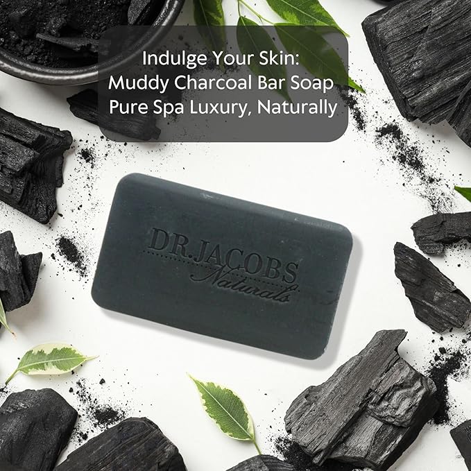 Dr Jacobs Naturals, Triple Milled Loofah Exfoliating Castile Bar Soap (Pack of 6) - Free of Parabens, Sulfates, Synthetics, Gltuen and GMO (Muddy Charcoal)