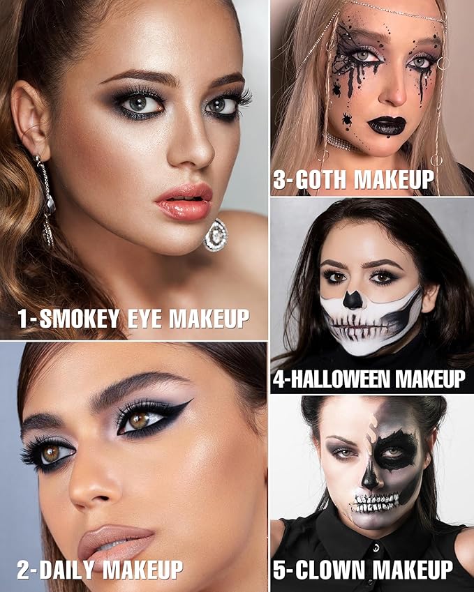 MAKI YIKA Black Smokey Eye Shadow Palette 8Color Dark Grey Eyeshadow for Goth Makeup Black Silver White Gray Eyeshades for Halloween (BlackS)