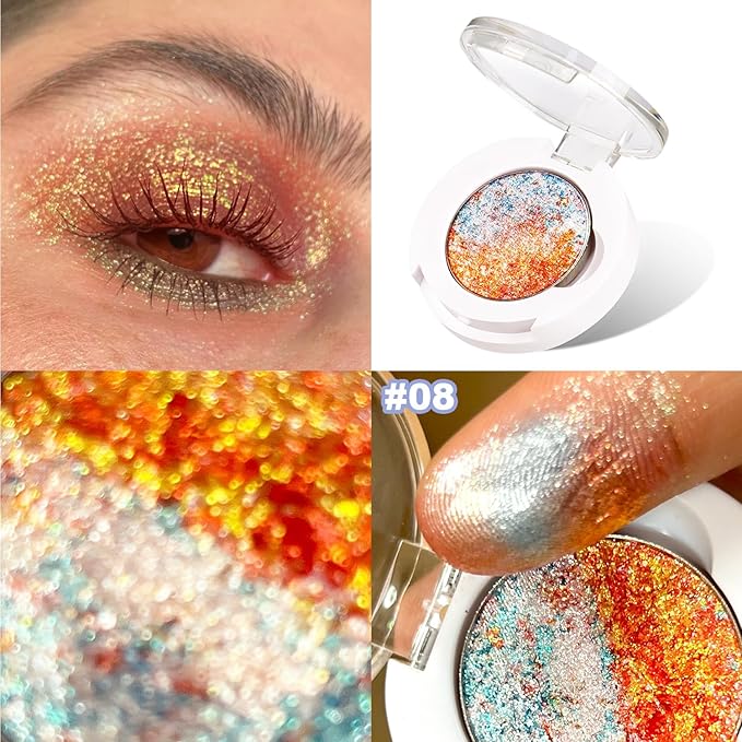 Chameleon Multichrome Eyeshadows,1 Pot=3 Shifting Colors, Single Eyeshadow Pot,Vegan Neon-Rainbow Shift,Pure Mineral Pigments, Long-Lasting Silk Glide,Smooth and Highly Pigmented shade