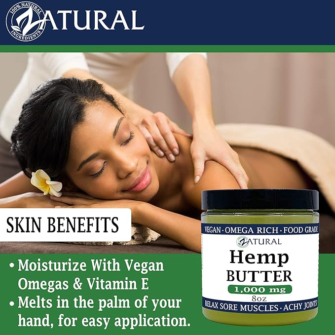 Zatural Hemp Butter 1,000mg Handcrafted Vegan, Soothing, Moisturizing, Food Grade