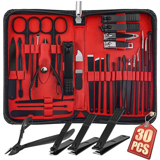 WOAMA 30-Piece Manicure Set Pedicure Kit Professional Nail Clipper Set Stainless Steel Manicure Kit Nail Kit for Women Men - Black