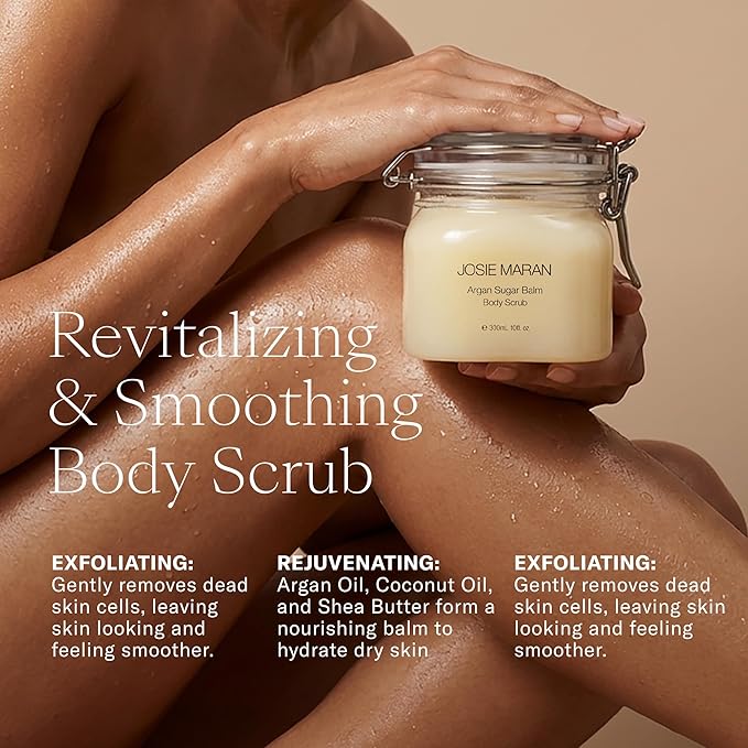 Josie Maran Argan Sugar Balm Body Scrub - Exfoliating Sugar Scrub with 100% Pure Argan Oil & Coconut Oil - Softens, Smoothes & Hydrates Dry Skin - Vegan + Cruelty Free - Baked Lemon Bliss (10 oz)