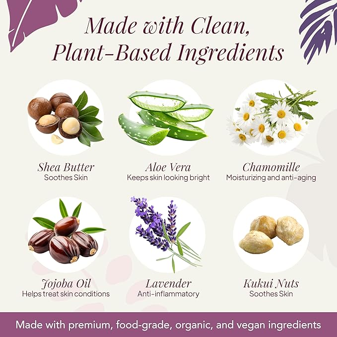 Saavy Naturals Moisturizing Body Wash for Sensitive Skin – Plant-Based & Pure with Coconut Oil, Shea Butter & Aloe Vera – Paraben-Free, Cruelty-Free – Lavender Chamomile – 8.5 fl oz, 2 pack