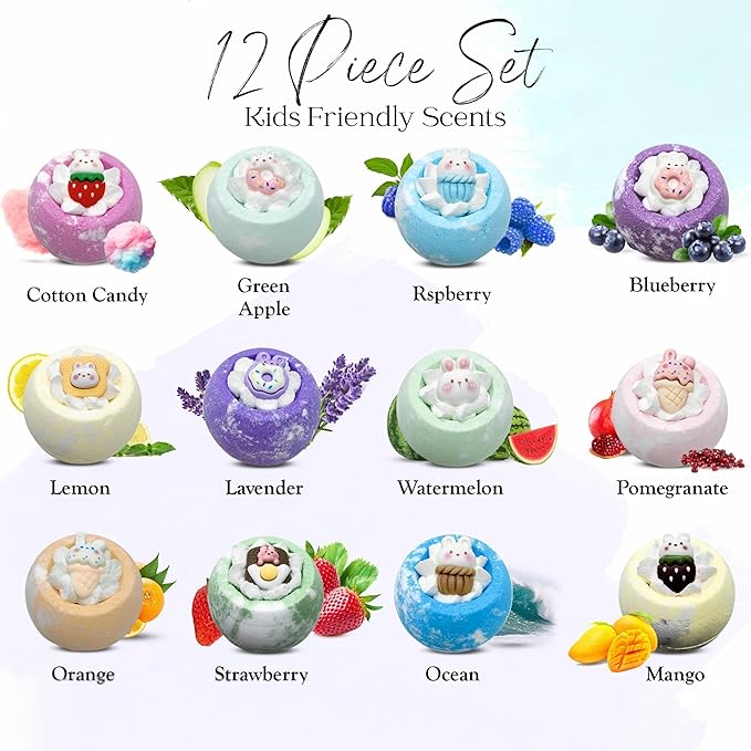 EvolutionUSA 12pc Bloom Bath Bombs with Toys, Adorable Girl Bath Bomb Set, Bubbly Kids Bathbombs, Fizzy Bath Ball, Kids Bath Bombs for Girls, Childrens Bath Bomb Set Easter, Valentines Gift