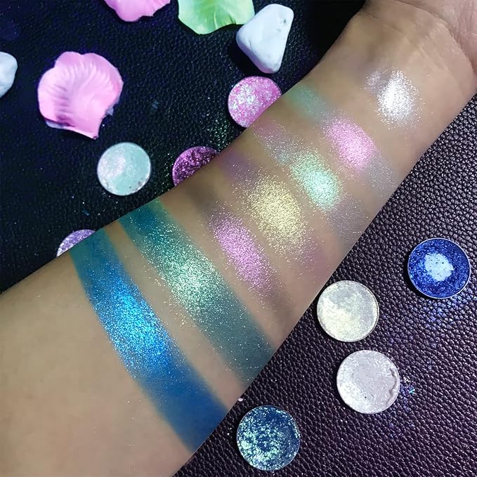 Blue Glitter Eyeshadow, Highly Pigmented Bright Sparkly Eye Makeup, Long Lasting Holographic Royal Blue Shimmer Chrome Eye Shadow Palette Single for Brown Eyes, Vegan Cruelty & Talc Free (Royal #6E)