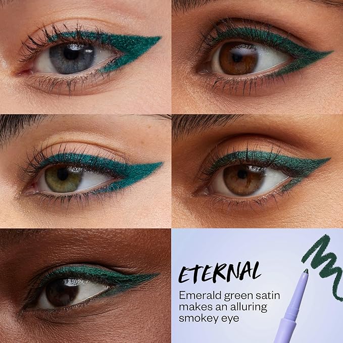 Kosas Soulgazer Gel Eyeliner (Eternal) - Waterproof, Smudge-Proof Pen with Hyaluronic Acid - Retractable Eyeliner Pencil with Sharpener & Smudger, Long-Lasting - Emerald Green Satin