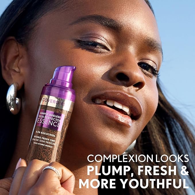 Covergirl Simply Ageless 60 Tan Foundation, Blending Brush - Skincare Makeup with Bakuchiol & Tranexamic Acid, Sheer Tint, 1oz