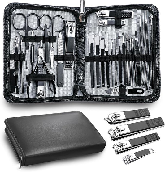 Manicure kit Personal Care Mens Grooming Kit, 30 in 1 Professional Nails Kit Pedicure Kit, Nail Clippers for Men and Beauty Tool Portable Set, with Luxurious Travel Case (Black)