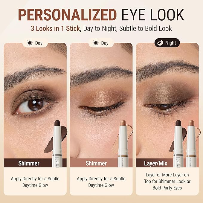 exmiloo Cream Eyeshadow Stick - 2-in-1 Dual-Ended Shimmer Eye Shadow Stick - Silky Smooth, Waterproof, Crease-Proof, Long-Lasting Eyeshadow for Women Girls (Bronze Glow)