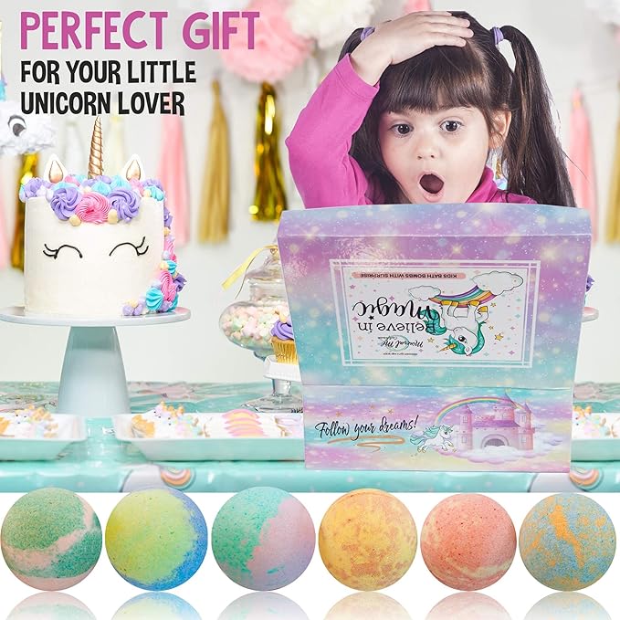 Bath Bombs for Kids with Surprise Inside, Unicorn Bath Bombs for Girls with Jewelry & Jewelry Box for Kids - Organic, Skin Moisturizing, Natural Bubble Bath, Easter Basket Essentials for Girls, Kids