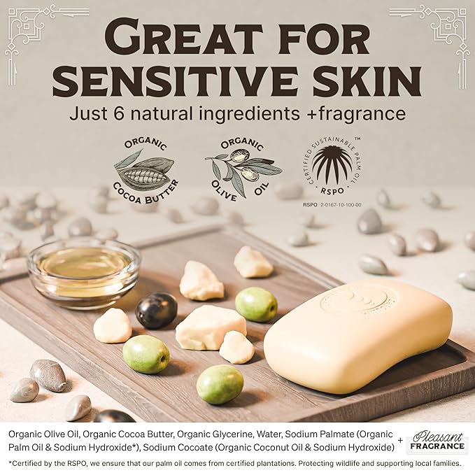 Castile Unscented Bar Soap – 1 Natural Soap Bars for Men, Women, and Kids – EWG Verified with raw Organic Cocoa Butter and Olive Oil by Carolina Castile, 5 oz Each