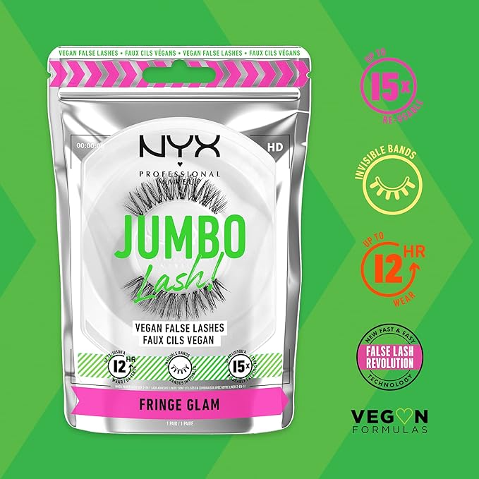 NYX PROFESSIONAL MAKEUP Jumbo Lash! Vegan False Eyelashes, Up to 12HR Wear, Reusable Fake Lashes - Fringe Glam