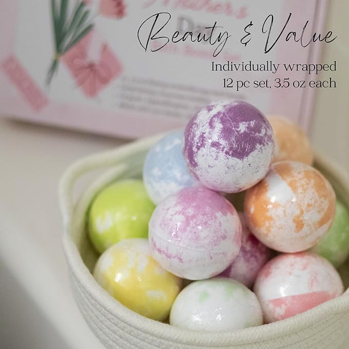 EvolutionUSA Mother’s Day Bath Bombs for Women – 12 Beautiful Bath Bombs for Mom, Thoughtful Mother’s Gift of Luxury & Relaxation, Gorgeous Bath Balls Set, Lush Aramotherpy Bathbombs, Gift Set Women