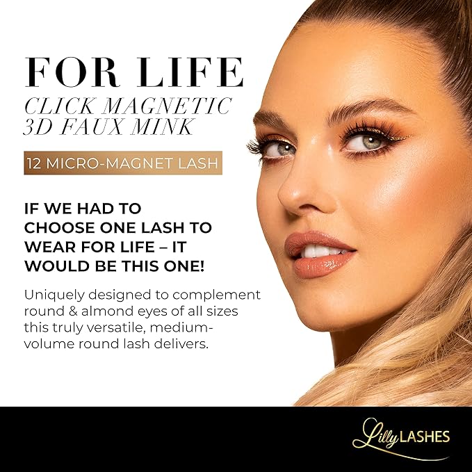 Lilly Lashes Click Magnetic Eyelashes - For Life Magnetic Faux Mink Lashes for a Natural Look - False, Wispy Magnet Eyelashes - Vegan Makeup Lash Extension - Magnetic Eyelashes Without Eyeliner