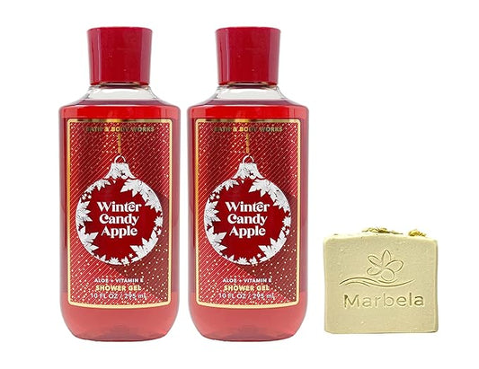 Bath & Body Works Winter Candy Apple 2 Pack Shower Gel Bundle with a Wild Jasmine Bar Soap