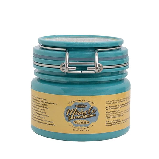 Miracle Butter Cream - 8oz. Skin/Hair Moisturizer, Quick Absorbing, Raw Vegan, Cold Pressed, Comes in 16 Scents, For Dry Skin and Eczema, Anti-Aging Formula