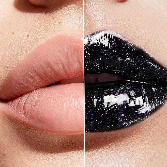 Hydrating Lip Gloss with High Shine,Nourishing Gloss for Reducing Lip Lines, Glitter Lip Makeup for Smooth Juicy Lips, Non Sticky, Blackberry Scent, Vegan & Cruelty-free, Midnight Black
