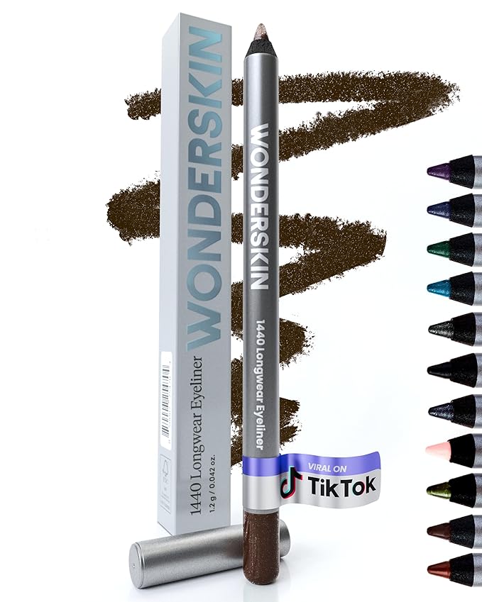 Wonderskin Eyeliner Pencil, 1440 Longwear Brown Glitter Eyeliner Pencil - Waterproof, Sharpenable & Smudge Proof (Gold Mocha)