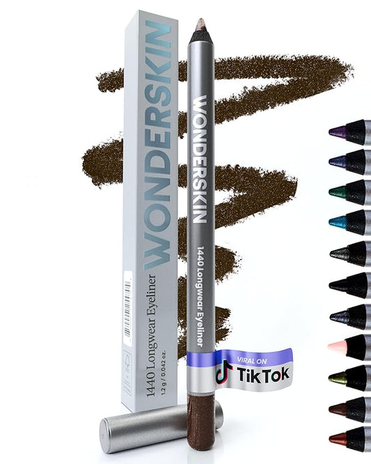 Wonderskin Eyeliner Pencil, 1440 Longwear Brown Glitter Eyeliner Pencil - Waterproof, Sharpenable & Smudge Proof (Gold Mocha)