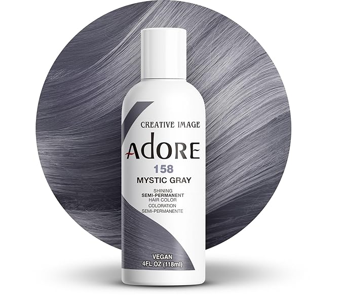 Adore Semi Permanent Hair Color (158 Mystic Grey) | Vegan & Cruelty-Free Grey Hair Dye | No Ammonia, No Peroxide, No Alcohol | 4 Fl Oz