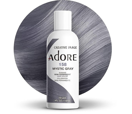 Adore Semi Permanent Hair Color (158 Mystic Grey) | Vegan & Cruelty-Free Grey Hair Dye | No Ammonia, No Peroxide, No Alcohol | 4 Fl Oz