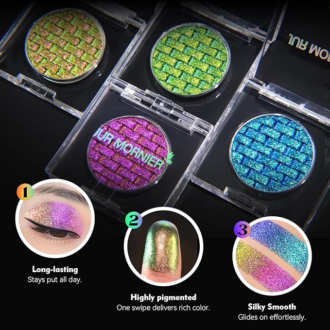 Multichrome Eyeshadow,Duochrome Pearl Powder Smooth Pressed Vegan Glitter Eye Shadow Waterproof Creamy Formula,Multi-Reflective Finishes Glitter Metallic Eye Makeup (01)