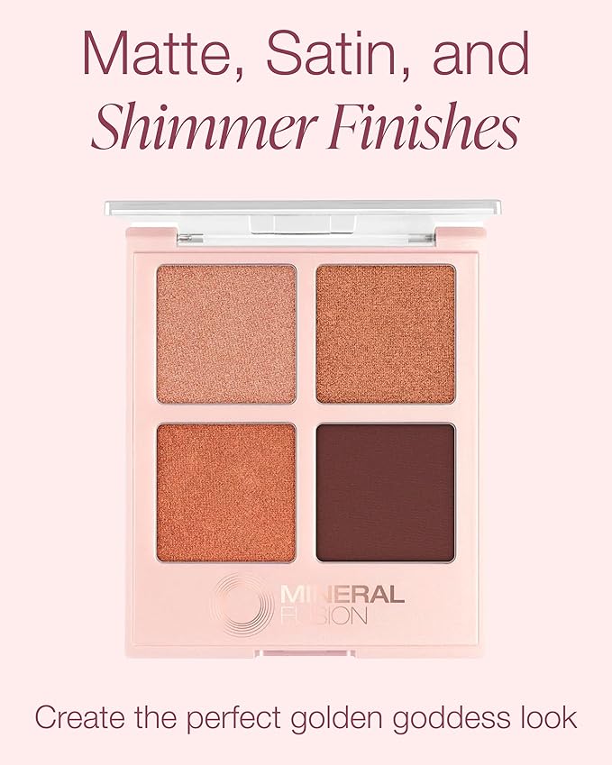 Mineral Fusion Eyeshadow Palette - Four Pressed Powder Shades in Matte, Satin, and Shimmer Finishes - Natural, Lightweight Vegan Eye Makeup - (Speakeasy)