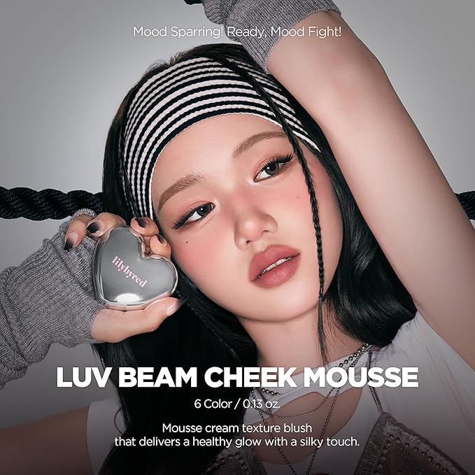 lilybyred Luv Beam Cheek Mousse | Heart-Shaped Korean Cream Blush, Airy Soft-Matte Texture, Soft-Focus & Pore-Blurring Finish, Seamless Buildable, Natural Flush, 0.13 oz. (06 Pomegranate Mousse)