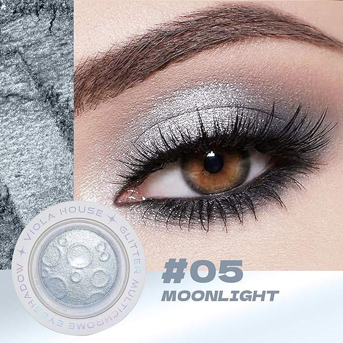 VIOLA HOUSE Glitter Eyeshadow Palette, Holographic Shimmer Eye Shadow,Multichrome Metallic Eye Makeup Pigment, Vegan & Cruelty-Free, Long-Lasting, Unique Planet Design3g/0.1oz(Silver)