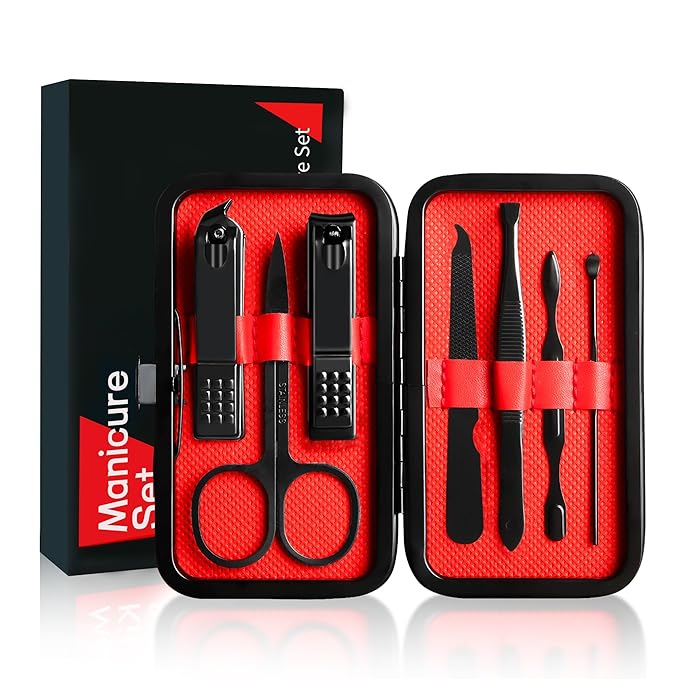 Manicure Set Gift for Men Women, Easter Basket Stuffers for Teen Boys Girls, 7 in 1 Finger and Toe Nail Clippers Kit, Personal Care Tools Accessories Pedicure Kits with Travel Case Nail Grooming Kit