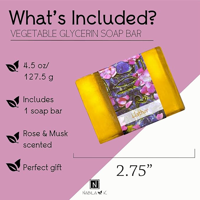 Glycerin Bar Soap Hathor Scent - Natural, Vegan-Friendly, Hypoallergenic - Moisturizing and Hydrating with 100% Vegetable Glycerin - Sulfate-Free, Paraben-Free, Chemical-Free - 4.5 oz