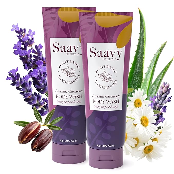 Saavy Naturals Moisturizing Body Wash for Sensitive Skin – Plant-Based & Pure with Coconut Oil, Shea Butter & Aloe Vera – Paraben-Free, Cruelty-Free – Lavender Chamomile – 8.5 fl oz, 2 pack