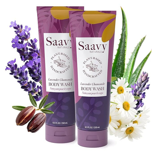 Saavy Naturals Moisturizing Body Wash for Sensitive Skin – Plant-Based & Pure with Coconut Oil, Shea Butter & Aloe Vera – Paraben-Free, Cruelty-Free – Lavender Chamomile – 8.5 fl oz, 2 pack