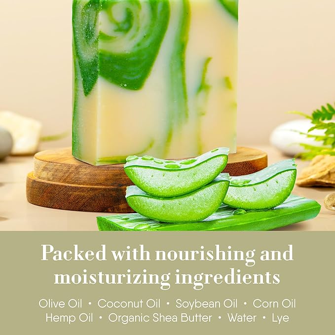 360Feel Cool Fresh Aloe Soap - Made in The USA - Castile Handmade, All-Natural Cold-Processed - Infused with Aloe Vera for Refreshing Cleanse and Creamy Rich Lather (5 oz)