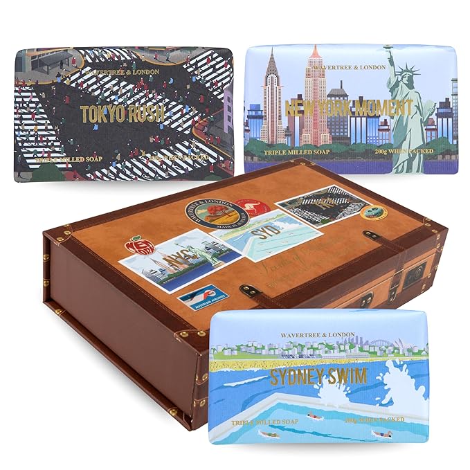 Wavertree & London Scents of Adventure Soap Trio Gift Set (Set of 3) – Travel-Inspired Scented Natural Soap Bars for Women & Men, Moisturizing Triple-Milled Bath Soap Bars Enriched with Shea Butter
