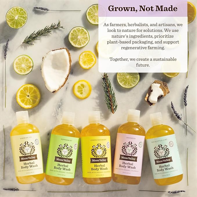 Moon Valley Organics Herbal Body Wash, Lavender, Peppermint, Siberian Fir, All Natural Ingredients, No Parabens, Vegan, Moisturizing Essential Oils, Variety 3 Pack