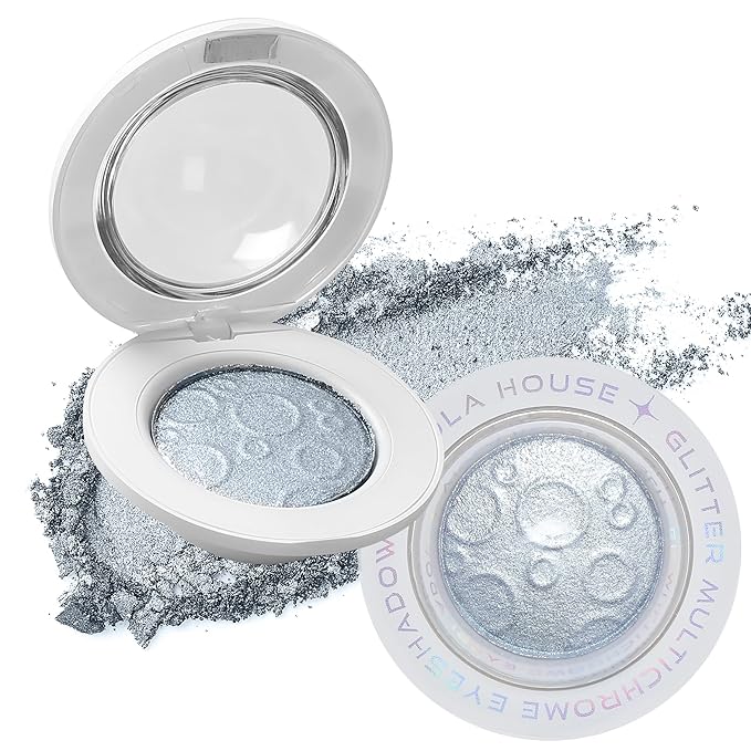 VIOLA HOUSE Glitter Eyeshadow Palette, Holographic Shimmer Eye Shadow,Multichrome Metallic Eye Makeup Pigment, Vegan & Cruelty-Free, Long-Lasting, Unique Planet Design3g/0.1oz(Silver)