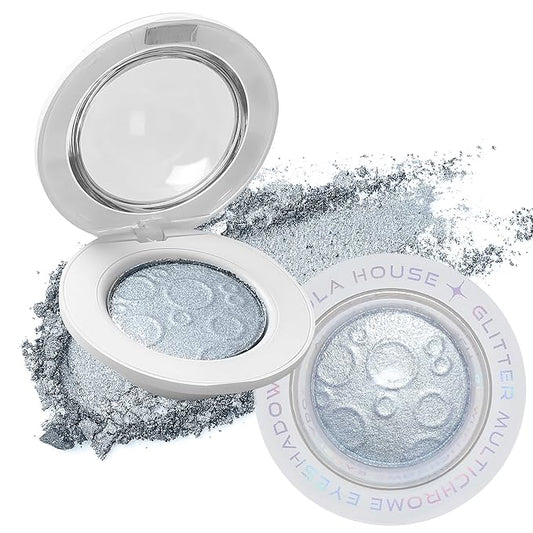 VIOLA HOUSE Glitter Eyeshadow Palette, Holographic Shimmer Eye Shadow,Multichrome Metallic Eye Makeup Pigment, Vegan & Cruelty-Free, Long-Lasting, Unique Planet Design3g/0.1oz(Silver)