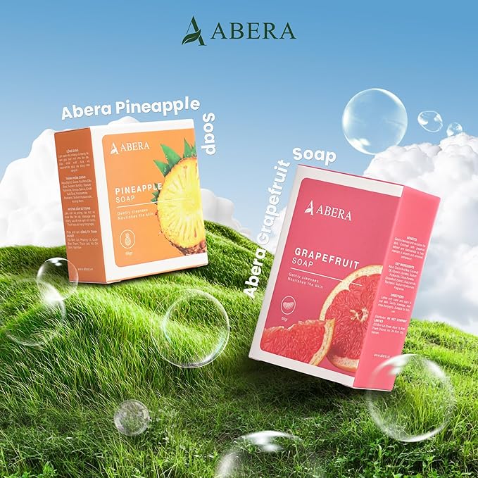 ABERA Pineapple & Grapefruit Soap Bars – Fruit-Shaped Decorative Soap Set with Tropical Citrus Scent, Moisturizing Vegan Body Cleanser, Unique Gift Set, 2 Pack (4.6 oz Total)