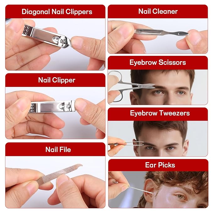 7 Pcs Manicure Set Stainless Steel Nail Clippers Kit, Nail Care Beauty Tools Set Christmas Stocking Stuffers, Christmas Gifts for Men and Women Travel Grooming Kit with Leather Case