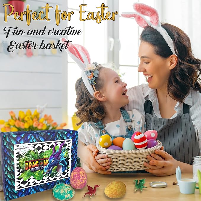 Bath Bombs for Kids with Surprise Inside - 12 Organic Bubble Bath Fizzies with Dragon Egg Toys. Gentle & Kids Friendly w/Rich Bubbles & Rainbow Colors, Easter Basket Essentials for Boys, Girls, Kids