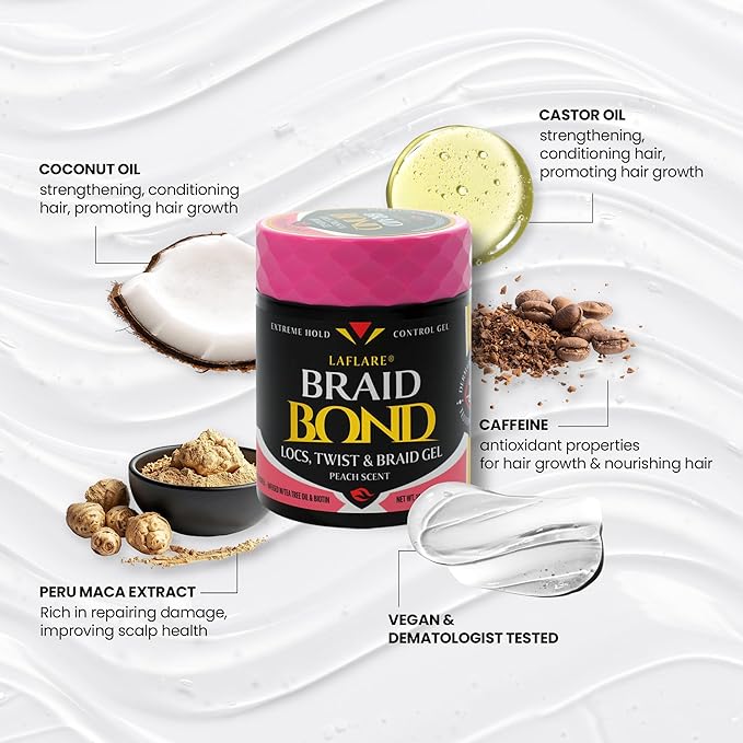 Laflare 430 ml Braid Bond Gel Bulk Extreme Hold for Natural & Kids Hair, Vegan, Nourishing, Braiding Hair, Twist Hair (Peach)