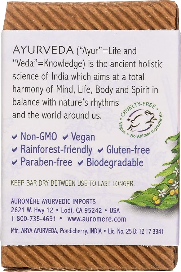 Auromere Ayurvedic Bar Soap, Lavender Neem - Eco Friendly, Handmade, Vegan, Cruelty Free, Natural, Non GMO (2.75 oz), 5 pack