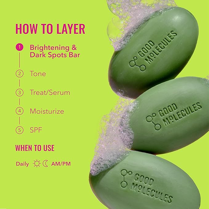 Good Molecules Brightening & Dark Spots Bar Pack 2 – 85 g / 3 oz Each | Soap Free Face & Body Cleansing Bar with Tranexamic Acid, Kojic Acid & Niacinamide