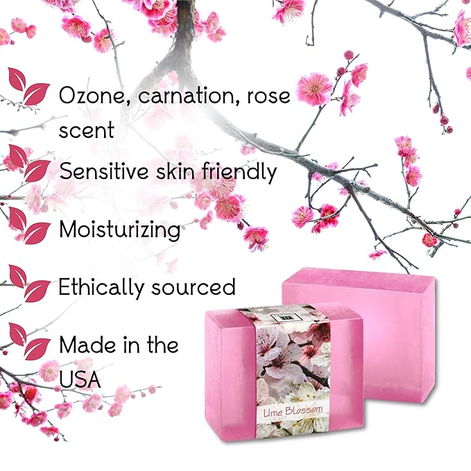 Glycerin Bar Soap Ume Blossom Scent - Natural, Vegan-Friendly, Hypoallergenic - Moisturizing and Hydrating with 100% Vegetable Glycerin - Sulfate-Free, Paraben-Free, Chemical-Free - 4.5 oz