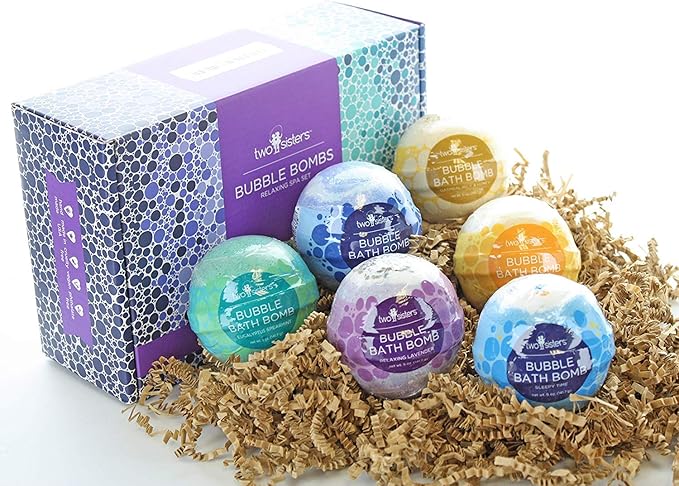 Two Sisters Relaxing Bath Bombs for Women, Girls, Teens & Kids (6 Pack) - Natural Bubble Bomb, Moisturizes Dry Skin, Aromatic Scents, USA Made - Christmas Stocking Stuffers for Women by Two Sisters