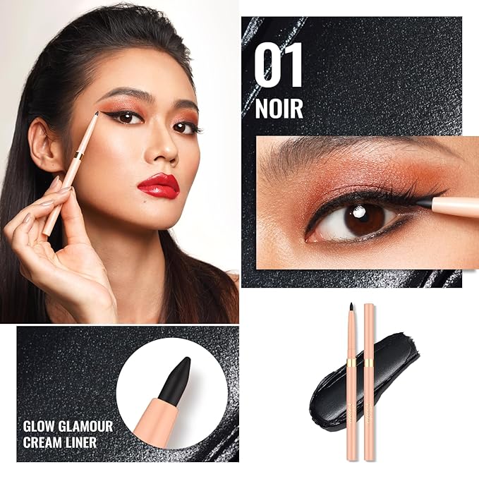 Oulac Black Eyeliner Pencil Waterproof Smudge Proof, Retractable Eye Liner Pen, Smooth and Creamy Eye Makeup for Precision Application Vegan & Cruelty-Free, 01 Noir