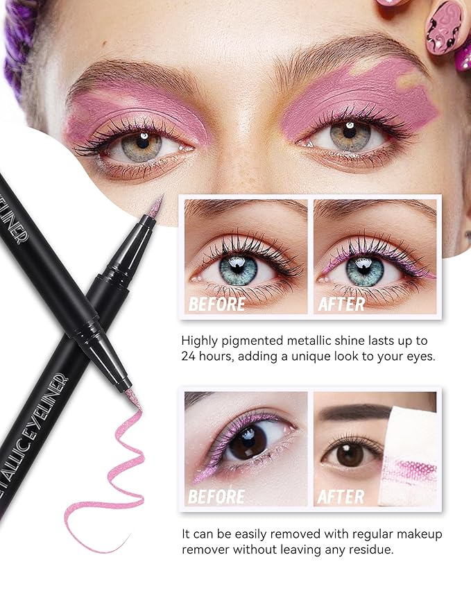 Glitter Liquid Gold Eyeliner, Diamond Shimmer Eye Liner Long-Stay Waterproof, Metallic Satin Finish Colored Eyeliner Pen, Ultra-Fine Tip, High Pigmented Smudge-Proof Eye Makeup for Party Festival-06